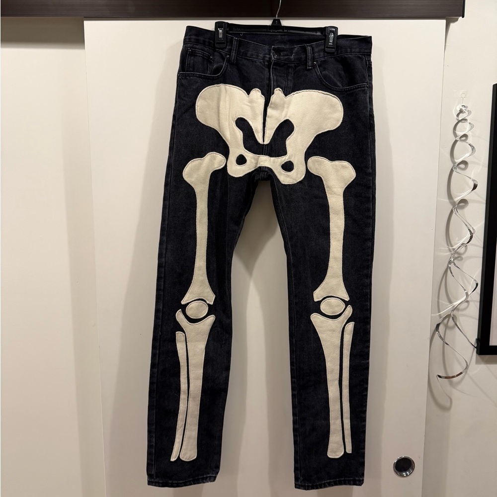 MNML Black and White Skeleton Straight Jeans